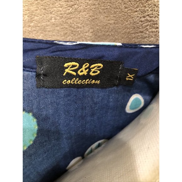 R & B Collection 1X Plus Dress 3/4 Sleeve Multicolor Blue With Pockets #390 - Picture 6 of 6